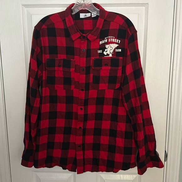 Disney Tops - Disney Parks Main Street Flannel Button Down Mickey’s Tree Farm